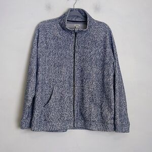 L.L. Bean Womens Heritage Marled Fleece Full Zip Cardigan Size XL Navy Sweater